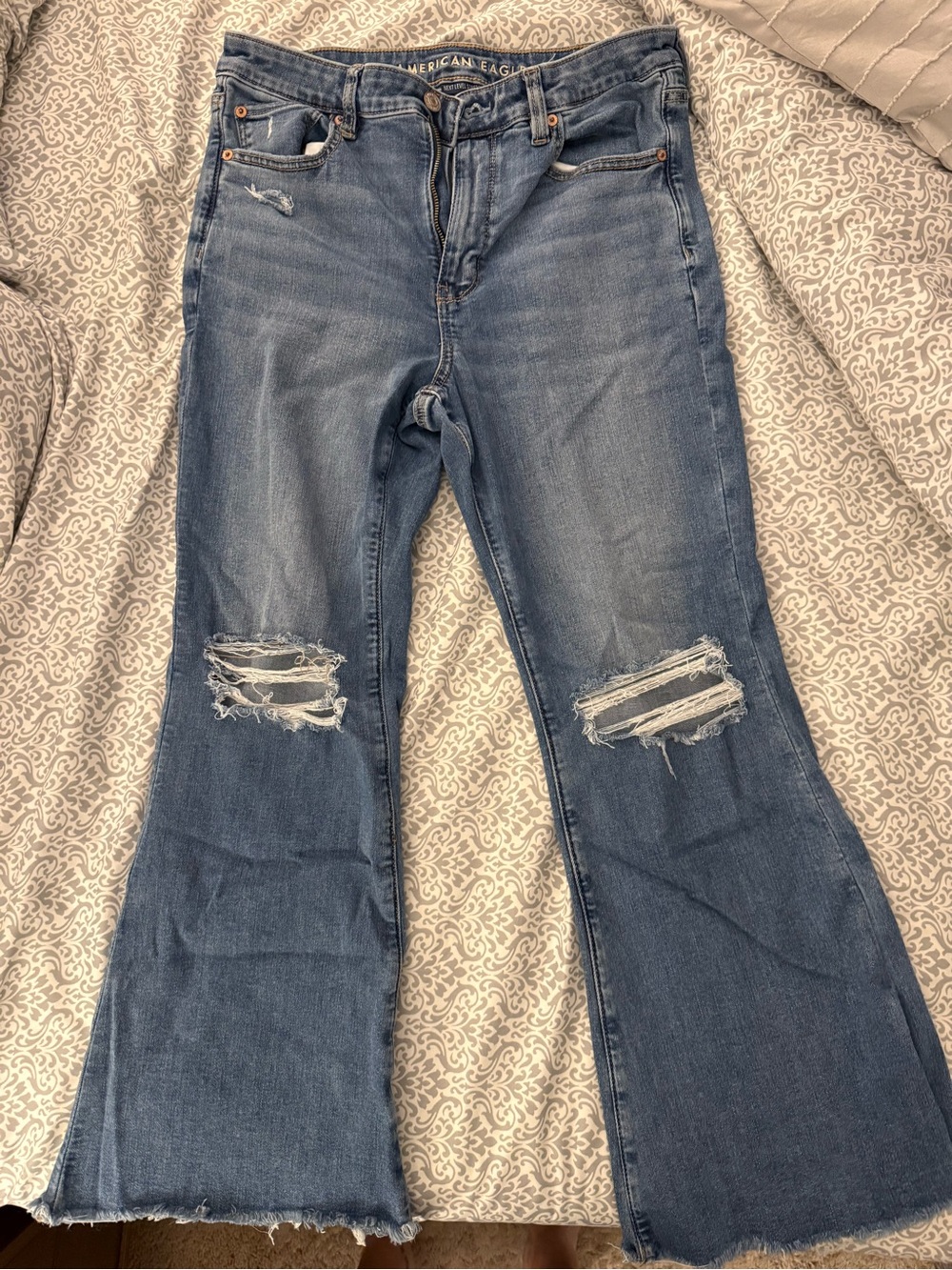 American Eagle Next Level Stretch Ripped Flare Jeans 12 X-Short